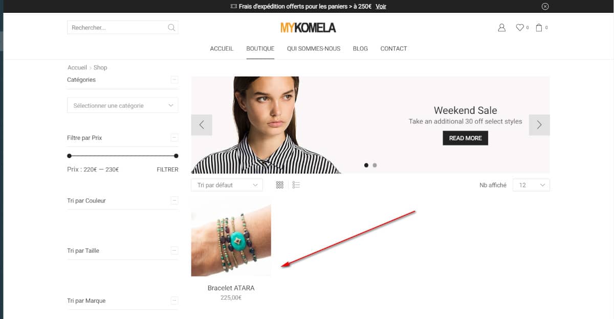 mykomela site ecommerce avec un produit 1200 c